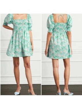 Hill House Athena Nap Dress in English Rose Poplin Blue Pink size Medium